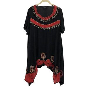 Shiva Fashions Rayon Black & Red High Low Hindi-style Tunic Blouse OS